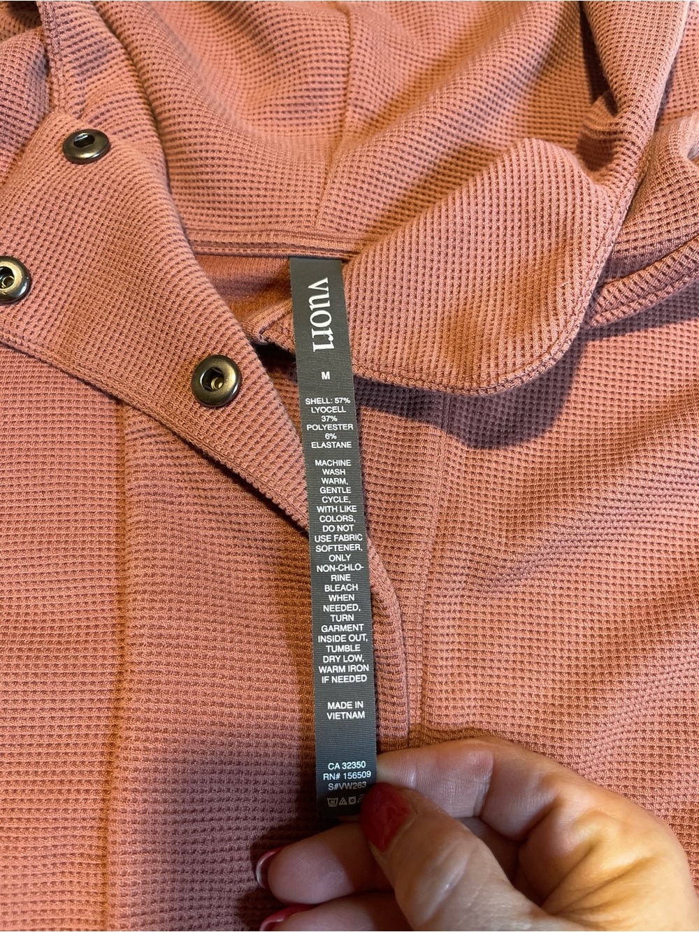 Vuori Rosewood Bayview Waffle Knit Snap Front Pullover Hoodie M - Picture 2 of 7